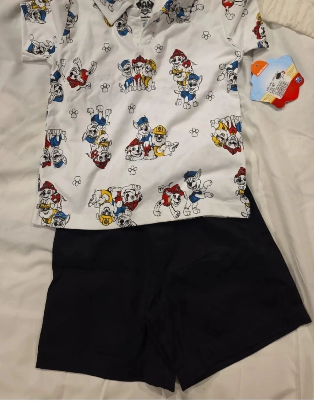 Paw Patrol White Polo Top & Black Shorts Set